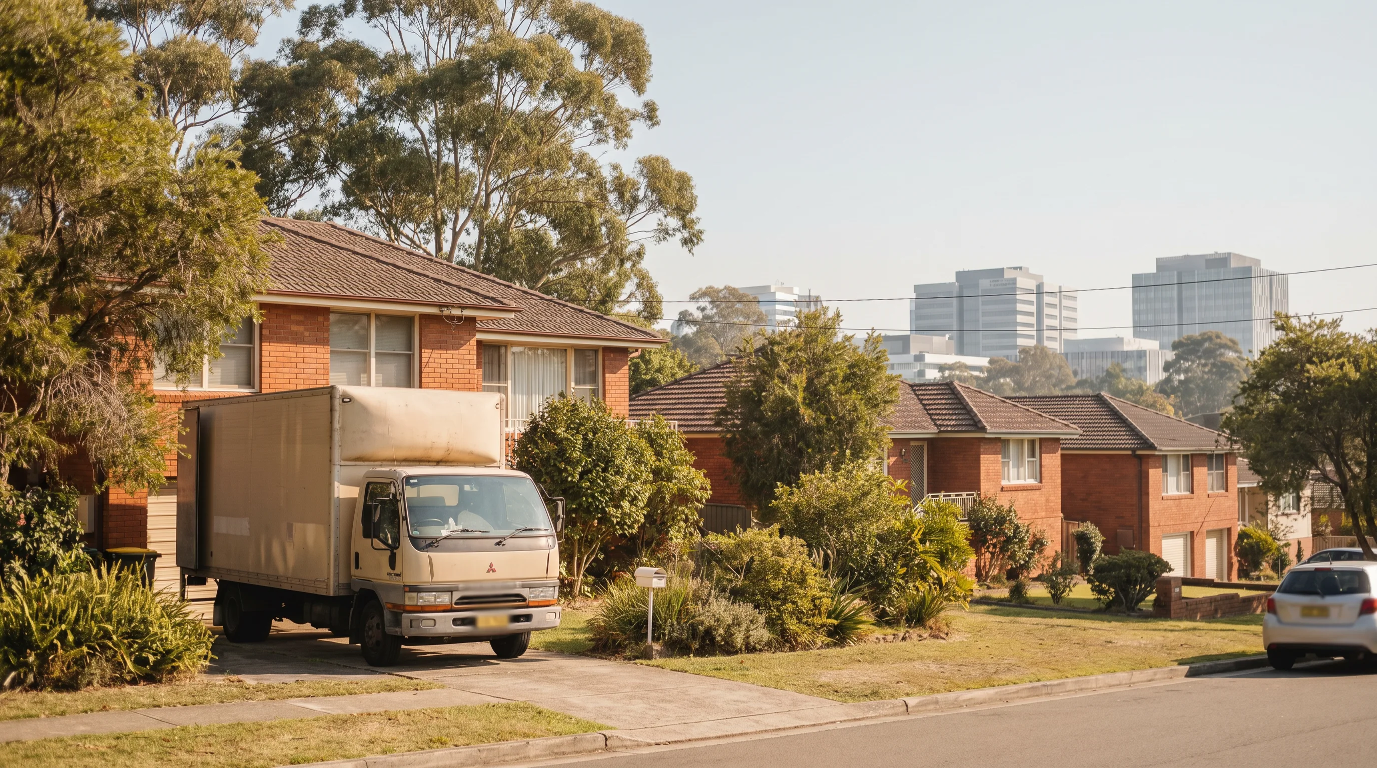 A street in North Ryde, Northern Districts, with a removal truck