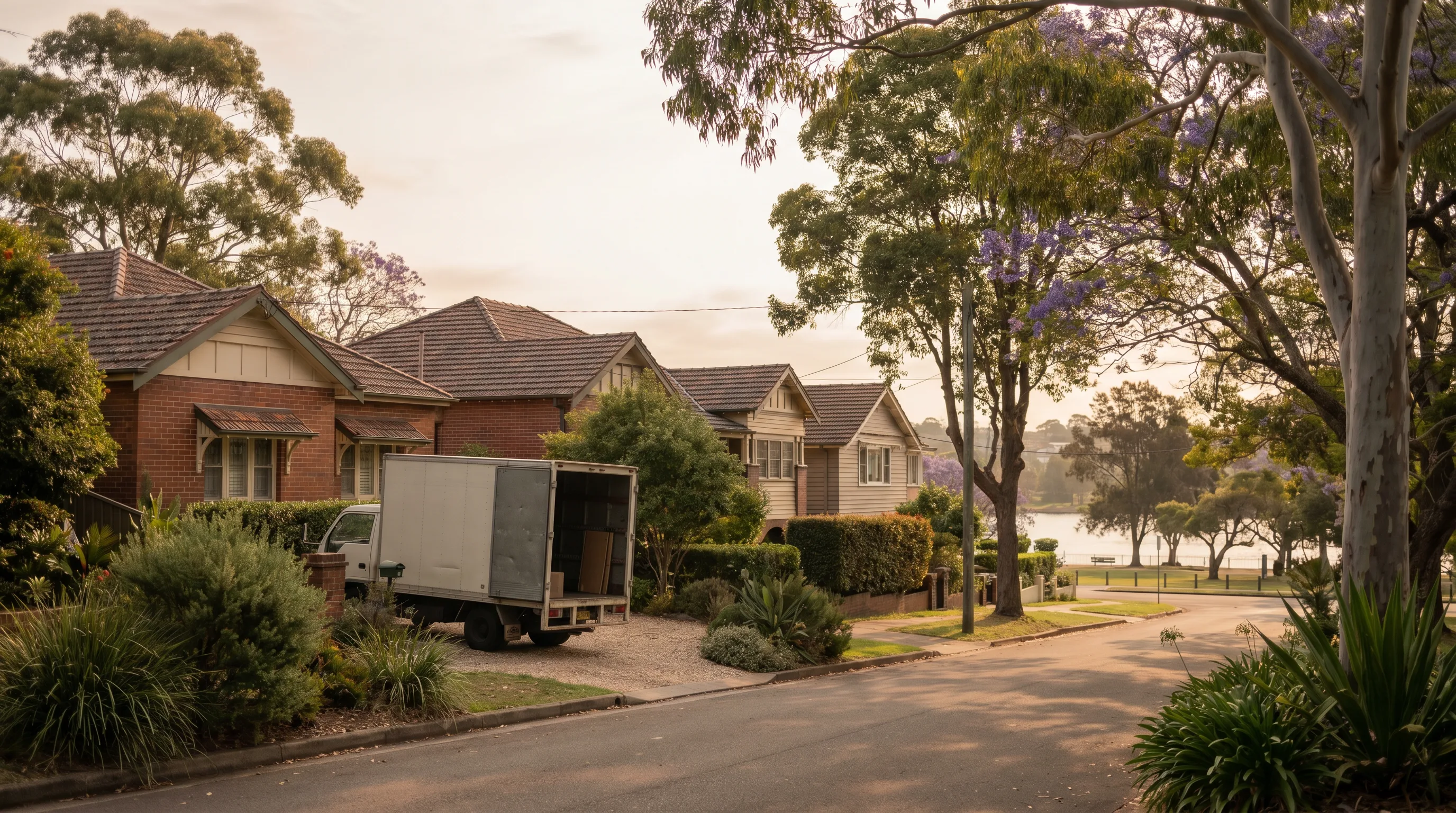 A street in Putney, Northern Districts, with a removal truck